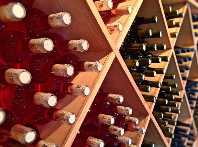 Bottles racked in a wine store
